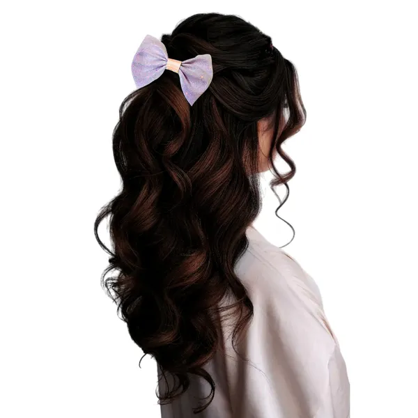 "Shimmering_Fabric_Hair_Bow_with_Center_Rexin_Fold_and_Secure_Clip_for_Elegant_and_Stylish_Hair_Accessories"