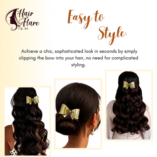 "Rexin_Fabric_Hair_Bow_with_Antique_Flower_Center_and_Crystal_Adornments,_Featuring_Secure_Clip_for_Hair_Attachment"