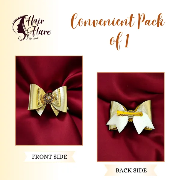 "Rexin_Fabric_Hair_Bow_with_Antique_Flower_Center_and_Crystal_Adornments,_Featuring_Secure_Clip_for_Hair_Attachment"