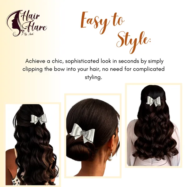 "Rexin_Fabric_Hair_Bow_with_Antique_Flower_Center_and_Crystal_Adornments,_Featuring_Secure_Clip_for_Hair_Attachment"