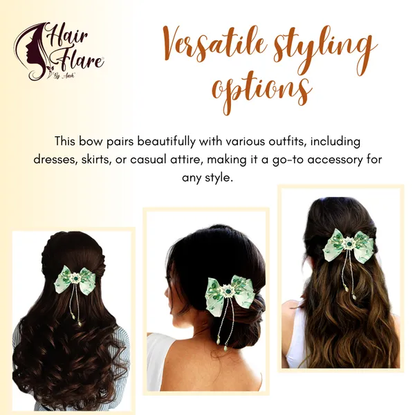 Elegant_three-layered_fabric_hair_bow_with_plastic_flower,_kundan_adornment,_pearl_and_bead_branches,_and_golden_clip_attachment.