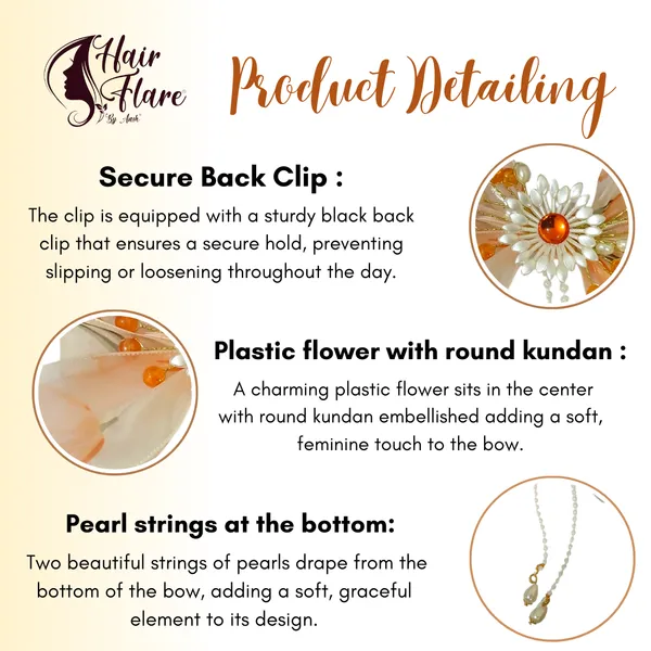 Elegant_three-layered_fabric_hair_bow_with_plastic_flower,_kundan_adornment,_pearl_and_bead_branches,_and_golden_clip_attachment.