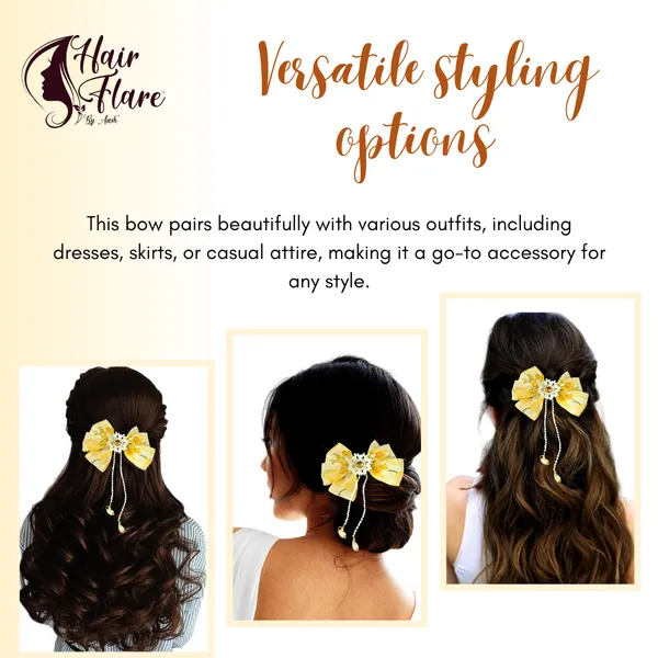 Elegant_three-layered_fabric_hair_bow_with_plastic_flower,_kundan_adornment,_pearl_and_bead_branches,_and_golden_clip_attachment.