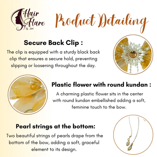 Elegant_three-layered_fabric_hair_bow_with_plastic_flower,_kundan_adornment,_pearl_and_bead_branches,_and_golden_clip_attachment.