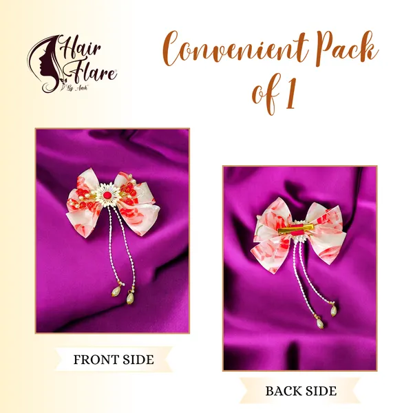 Elegant_three-layered_fabric_hair_bow_with_plastic_flower,_kundan_adornment,_pearl_and_bead_branches,_and_golden_clip_attachment.