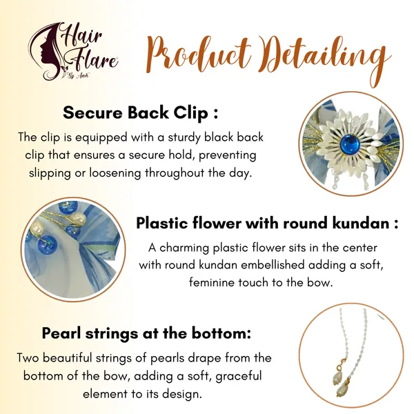 Elegant_three-layered_fabric_hair_bow_with_plastic_flower,_kundan_adornment,_pearl_and_bead_branches,_and_golden_clip_attachment.