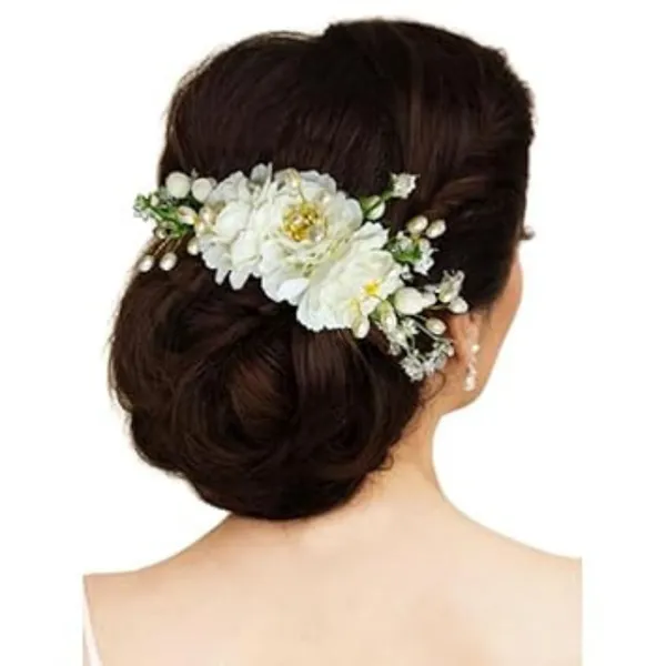 White_Artificial_Flower_Made_Hair_Accessories_And_Hair_Pin_For_Women_(8_X_12_X_2_Cm)