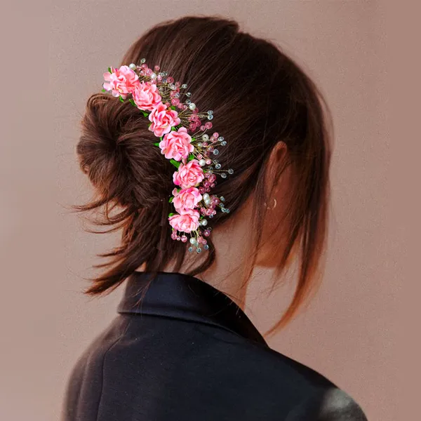 Peach_Artificial_Plastic_Rounded_Rose_Flower_Design_Hairpin_Accessories_With_Pearl_For_Women_&_Girls_(14_X_8_X_1_Cm)
