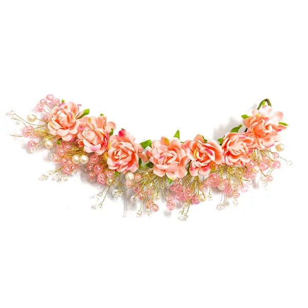 Peach_Artificial_Plastic_Rounded_Rose_Flower_Design_Hairpin_Accessories_With_Pearl_For_Women_&_Girls_(14_X_8_X_1_Cm)