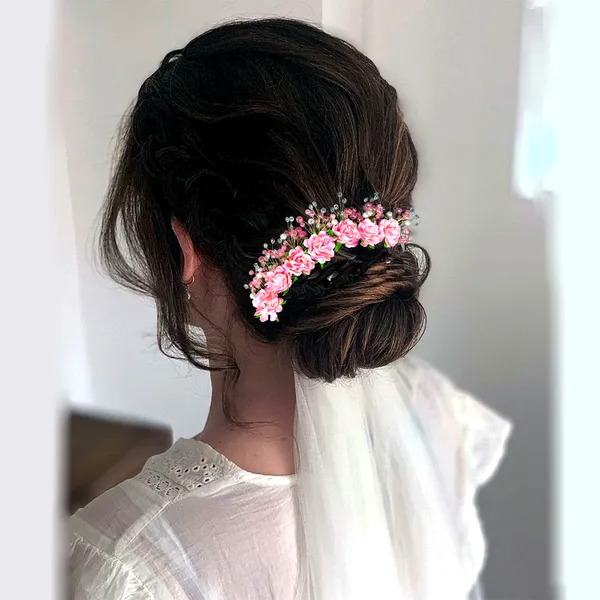 Peach_Artificial_Plastic_Rounded_Rose_Flower_Design_Hairpin_Accessories_With_Pearl_For_Women_&_Girls_(14_X_8_X_1_Cm)