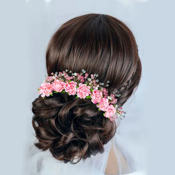 Peach_Artificial_Plastic_Rounded_Rose_Flower_Design_Hairpin_Accessories_With_Pearl_For_Women_&_Girls_(14_X_8_X_1_Cm)