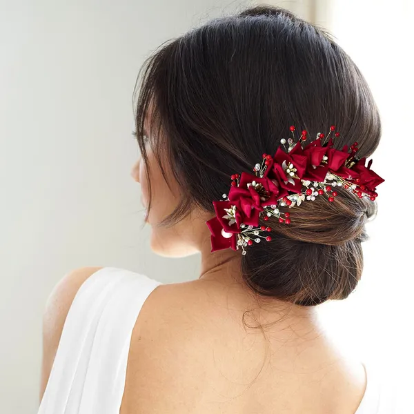Red_Artificial_Lily_Flower_With_Pearls_Bridal_Hair_Vein_Accessories_For_Women_&_Girls_(14_X_8_X_1_Cm)