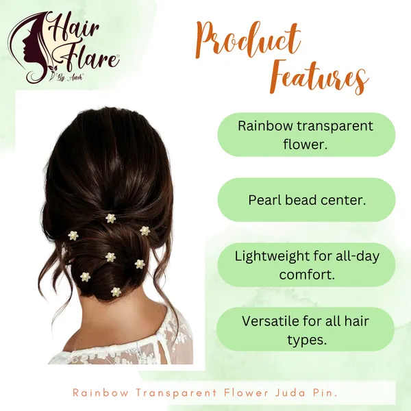 "Rainbow_Transparent_Flower_Juda_Pin_with_Pearl_bead_and_Secure_Juda_Pin_Base_for_Elegant_Hair_Styling"