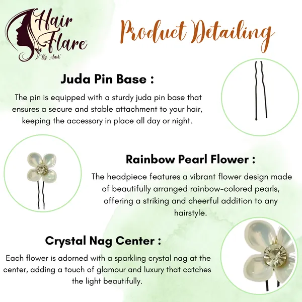 "Rainbow_Pearl_Flower_Juda_Pin_with_Crystal_Nag_Center,_Secure_Juda_Pin_Base_for_Elegant_and_Lasting_Hair_Attachment"