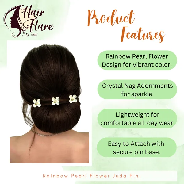 "Rainbow_Pearl_Flower_Juda_Pin_with_Crystal_Nag_Center,_Secure_Juda_Pin_Base_for_Elegant_and_Lasting_Hair_Attachment"