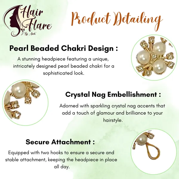"Elegant_Pearl_Beaded_Chakri_Headpiece_with_Crystal_Nag_and_Secure_Hooks_for_Stylish_Hair_Attachment"