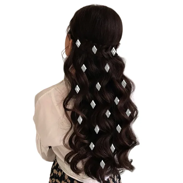"Burfi_Shaped_Mirror_Hair_Stickers_���������_18_Pieces_with_9_Cut_Designs,_No_Pins_or_Clips_Required_for_Easy_Styling"