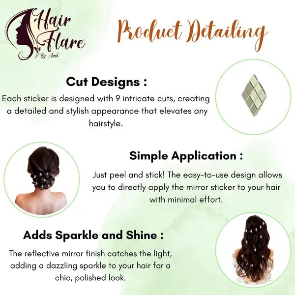 "Burfi_Shaped_Mirror_Hair_Stickers_���������_18_Pieces_with_9_Cut_Designs,_No_Pins_or_Clips_Required_for_Easy_Styling"