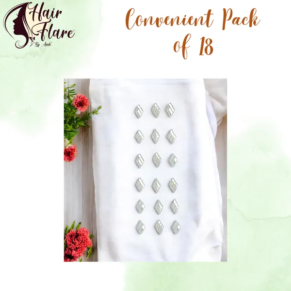 "Burfi_Shaped_Mirror_Hair_Stickers_���������_18_Pieces_with_9_Cut_Designs,_No_Pins_or_Clips_Required_for_Easy_Styling"