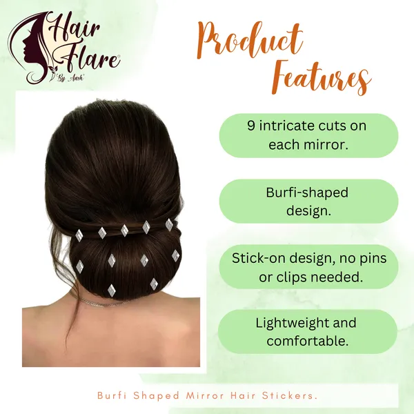 "Burfi_Shaped_Mirror_Hair_Stickers_���������_18_Pieces_with_9_Cut_Designs,_No_Pins_or_Clips_Required_for_Easy_Styling"