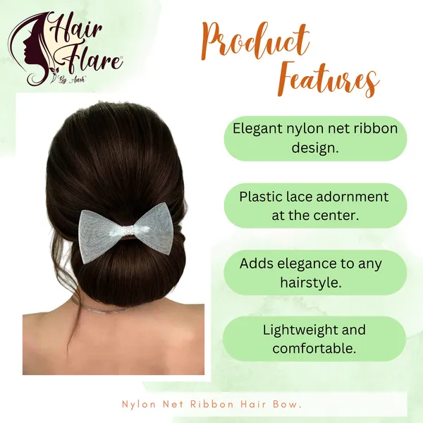 "Nylon_Net_Ribbon_Hair_Bow_with_Plastic_Lace_Adorn_and_Secure_Clip_Attachment_for_Effortless_Hair_Styling"