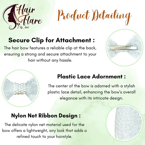 "Nylon_Net_Ribbon_Hair_Bow_with_Plastic_Lace_Adorn_and_Secure_Clip_Attachment_for_Effortless_Hair_Styling"