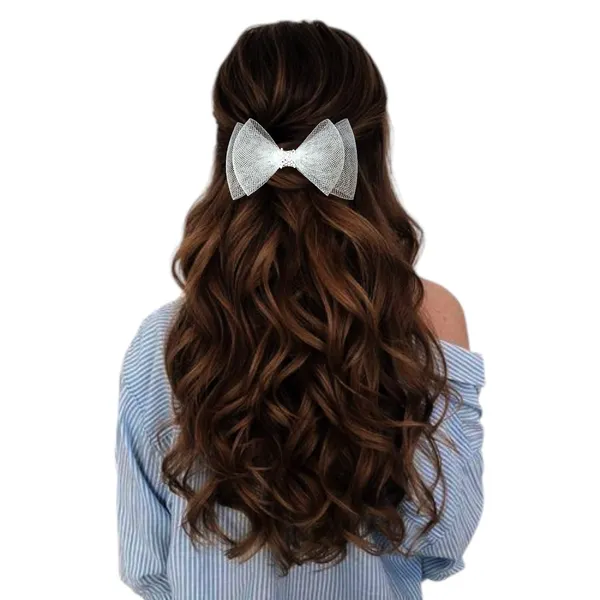 "Double_Layer_Nylon_Net_Ribbon_Hair_Bow_with_Plastic_Lace_Adorn_and_Secure_Clip_for_Easy_Attachment_and_Elegant_Styling"