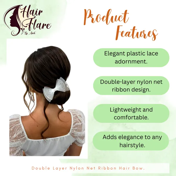 "Double_Layer_Nylon_Net_Ribbon_Hair_Bow_with_Plastic_Lace_Adorn_and_Secure_Clip_for_Easy_Attachment_and_Elegant_Styling"