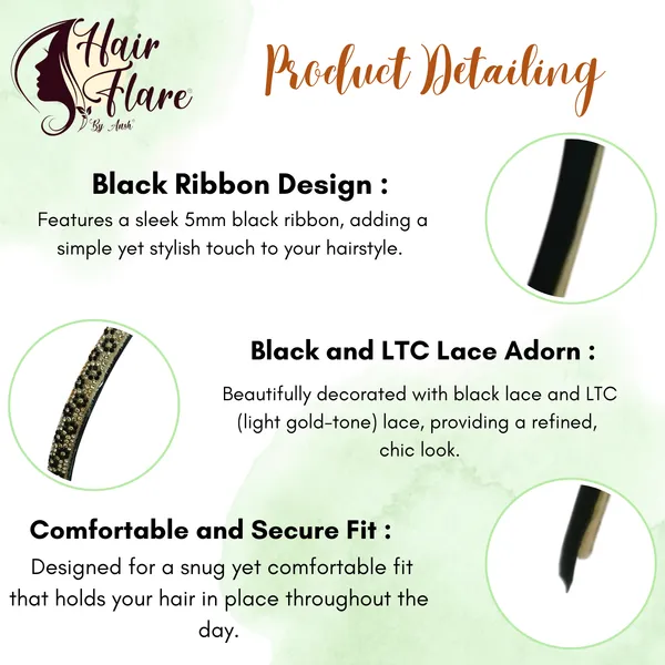 "5mm_Black_Ribbon_Hair_Band_Adorned_with_Black_and_LTC_Lace_for_Elegant,_Comfortable,_and_Secure_Hair_Styling"