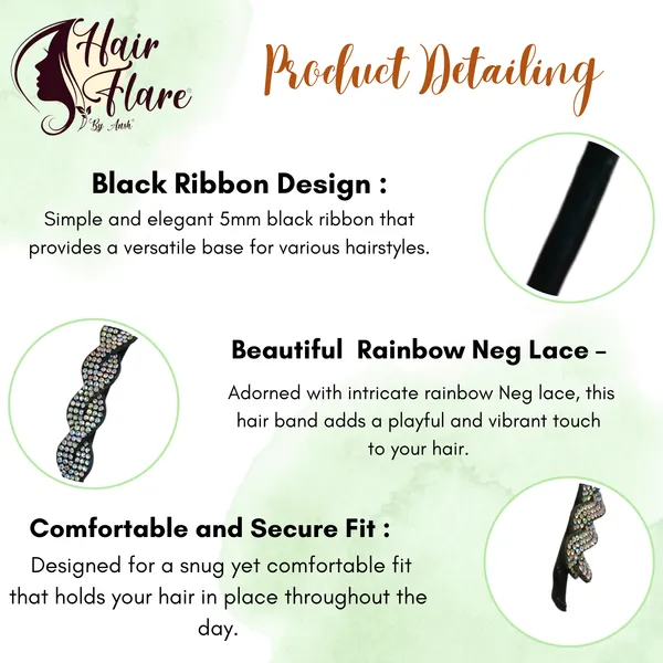 "5mm_Black_Ribbon_Hair_Band_Adorned_with_Crose_Rainbow_Neg_Lace_for_a_Stylish_and_Comfortable_Hair_Accessory"