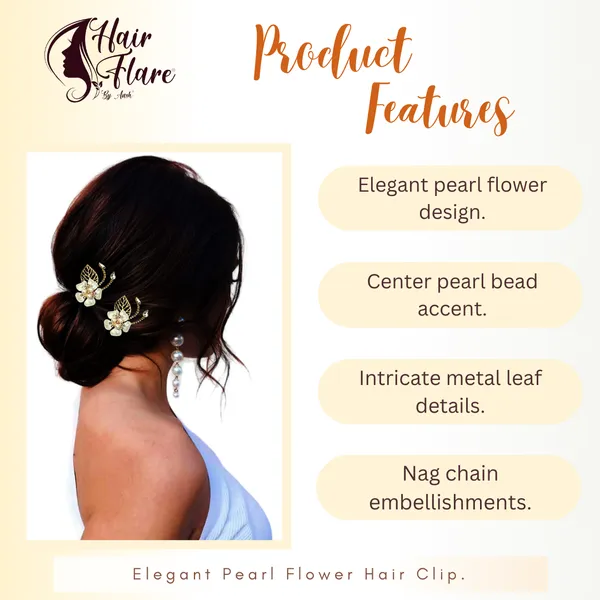 "Elegant_Pearl_Flower_Hair_Clip_with_Metal_Leaf,_Pearl_Bead_Center,_and_Secure_Black_Back_Clip_for_Stylish_Hold"