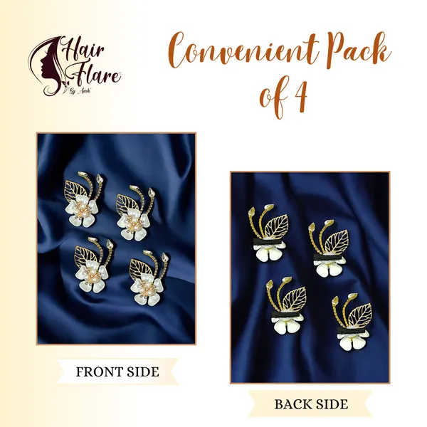 "Elegant_Pearl_Flower_Hair_Clip_with_Metal_Leaf,_Pearl_Bead_Center,_and_Secure_Black_Back_Clip_for_Stylish_Hold"