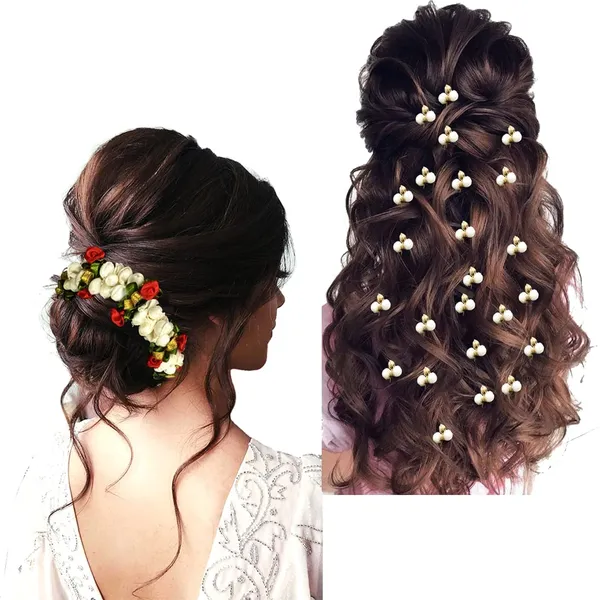 White_Artificial_Mogra_Flower_Gajra_Style_Hair_Vein_And_Pollen_Pearls_Hair_Pin_Accessories_(Set_Of_25_Pins)