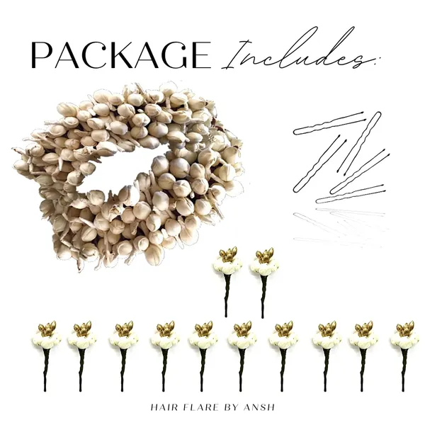 White_Artificial_Mogra_Flower_And_Pearls_Made_Hair_Pin_(Set_Of_13_Pins)