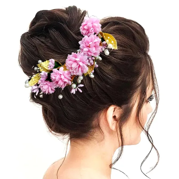 Baby_Pink_Artificial_Flower_With_Golden_Leaves_And_Pearls_Hair_Vein_And_Hair_Pin_Set_(7_Hair_Pins)