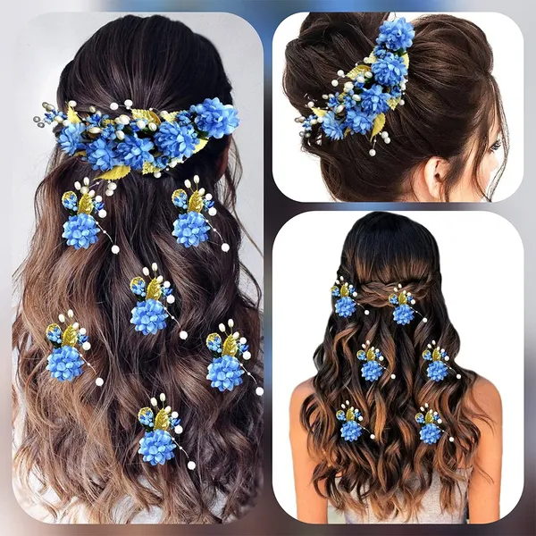 Blue_Artificial_Flower_With_Golden_Leaves_And_Pearls_Hair_Vein_And_Hair_Pin_Set_(Combo_Of_7_Hair_Pins)