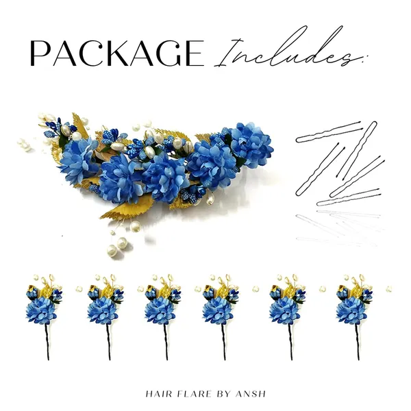Blue_Artificial_Flower_With_Golden_Leaves_And_Pearls_Hair_Vein_And_Hair_Pin_Set_(Combo_Of_7_Hair_Pins)