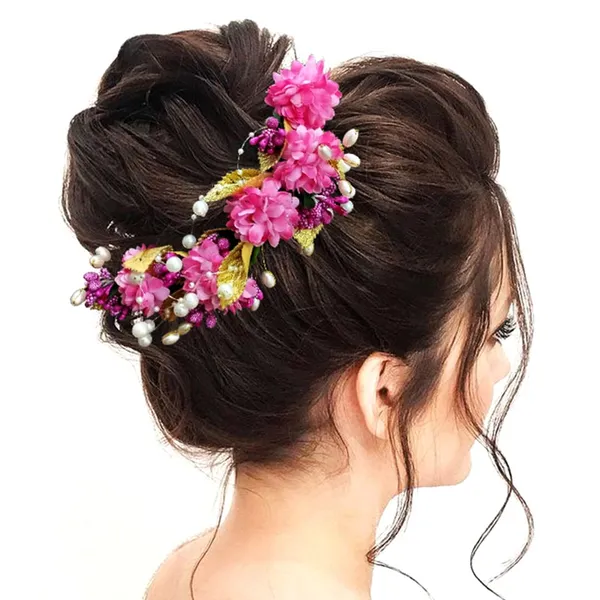 Dark_Pink_Artificial_Flower_With_Golden_Leaves_And_Pearls_Hair_Vein_And_Hair_Pin_Set_(7_Hair_Pins)