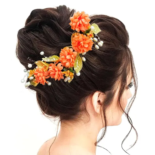 Orange_Artificial_Flower_With_Golden_Leaves_And_Pearls_Hair_Vein_And_Hair_Pin_Set_(Combo_Of_7_Hair_Pins)