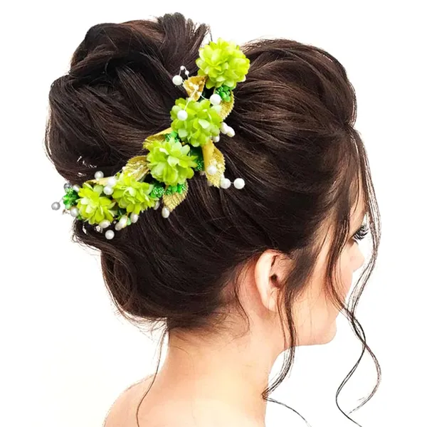 Green_Artificial_Flower_With_Golden_Leaves_And_Pearls_Hair_Vein_And_Hair_Pin_Set_(Combo_Of_7_Hair_Pins)