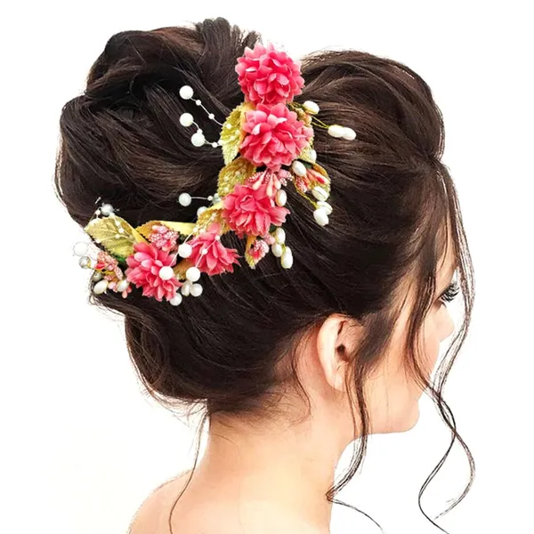 Peach_Artificial_Flower_With_Golden_Leaves_And_Pearls_Hair_Vein_And_Hair_Pin_Set_(Combo_Of_7_Hair_Pins)