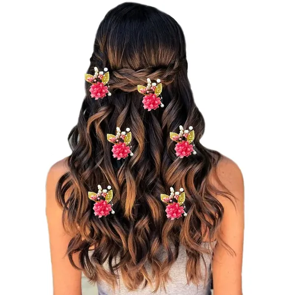Peach_Artificial_Flower_With_Golden_Leaves_And_Pearls_Hair_Vein_And_Hair_Pin_Set_(Combo_Of_7_Hair_Pins)