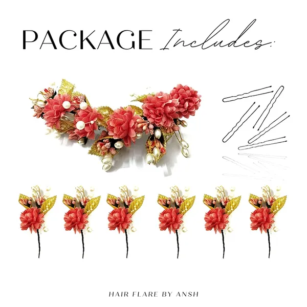Peach_Artificial_Flower_With_Golden_Leaves_And_Pearls_Hair_Vein_And_Hair_Pin_Set_(Combo_Of_7_Hair_Pins)