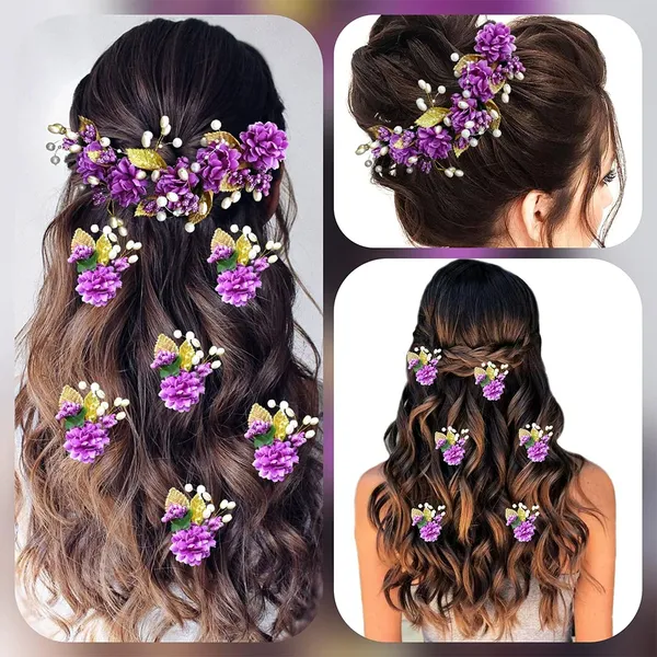 Purple_Artificial_Flower_With_Golden_Leaves_And_Pearls_Hair_Vein_And_Hair_Pin_Set_(Combo_Of_7_Hair_Pins)
