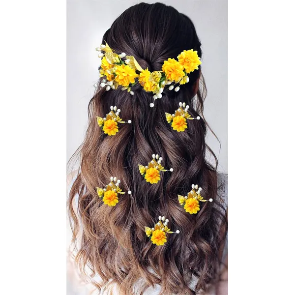 Yellow_Artificial_Flower_With_Golden_Leaves_And_Pearls_Hair_Vein_And_Hair_Pin_Set_(Combo_Of_7_Hair_Pins)