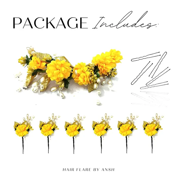 Yellow_Artificial_Flower_With_Golden_Leaves_And_Pearls_Hair_Vein_And_Hair_Pin_Set_(Combo_Of_7_Hair_Pins)