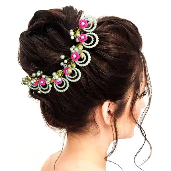 Dark_Pink_Artificial_Metal_Flower_With_Pearls_Made_Hair_Pin_(Set_Of_9_Pins)