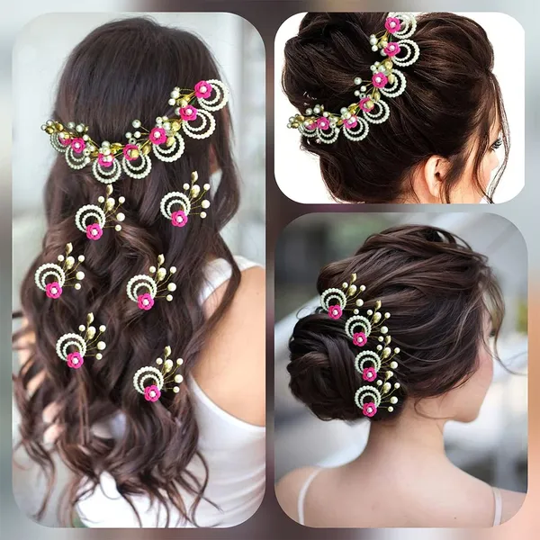 Dark_Pink_Artificial_Metal_Flower_With_Pearls_Made_Hair_Pin_(Set_Of_9_Pins)