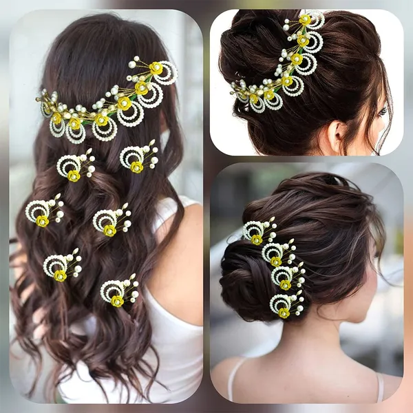 Golden_Artificial_Metal_Flower_With_Pearls_Made_Hair_Pin_(Set_Of_9_Pins)