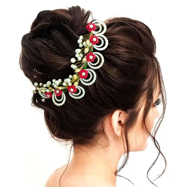 Red_Artificial_Metal_Flower_With_Pearls_Made_Hair_Pin_(Set_Of_9_Pins)